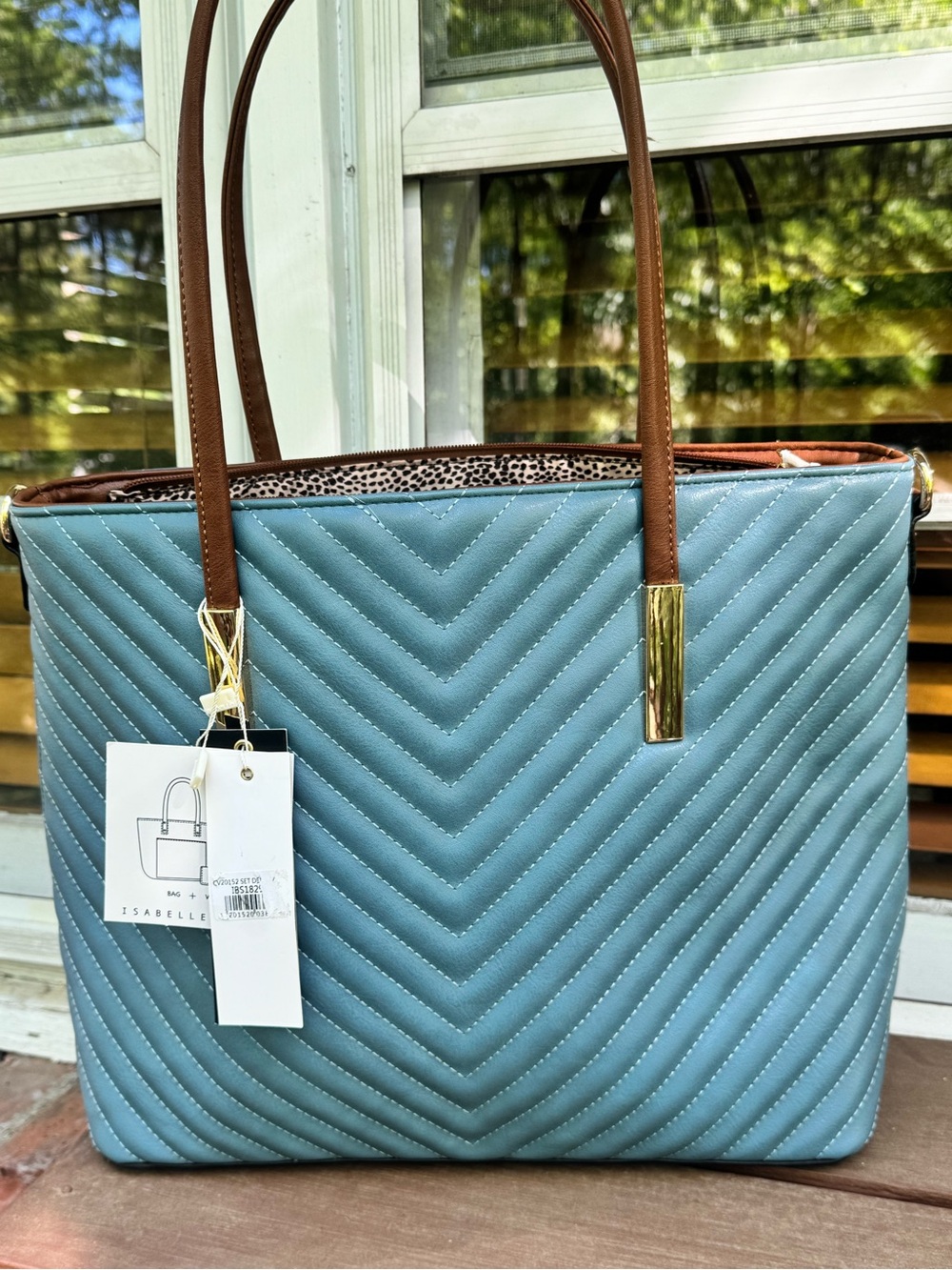 Isabelle Light Blue Quilted Chevron Satchel w/ Matching Wallet — NWT